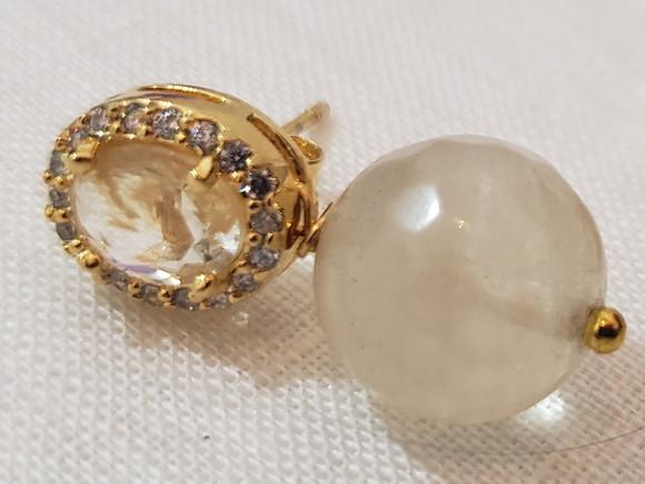 Brinco Dourado Cristal Fusion e Pingente de Cristal Rutilado