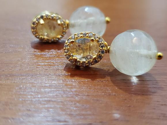 Brinco Dourado Cristal Fusion e Pingente de Cristal Rutilado