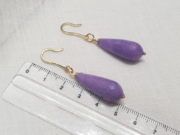 Brinco Gancho Banhado com Pedra Natural Ágata Lavanda