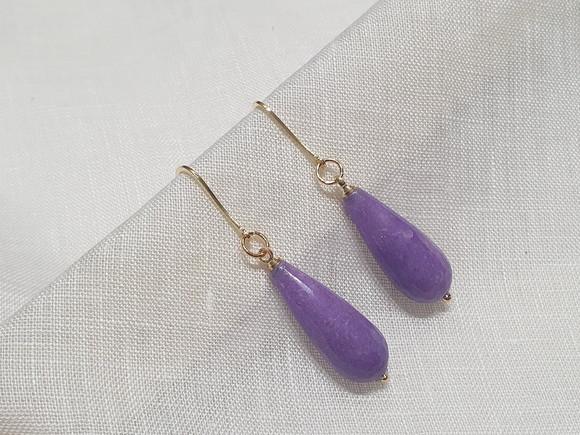 Brinco Gancho Banhado com Pedra Natural Ágata Lavanda