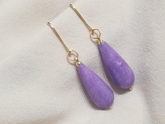 Brinco Gancho Banhado com Pedra Natural Ágata Lavanda