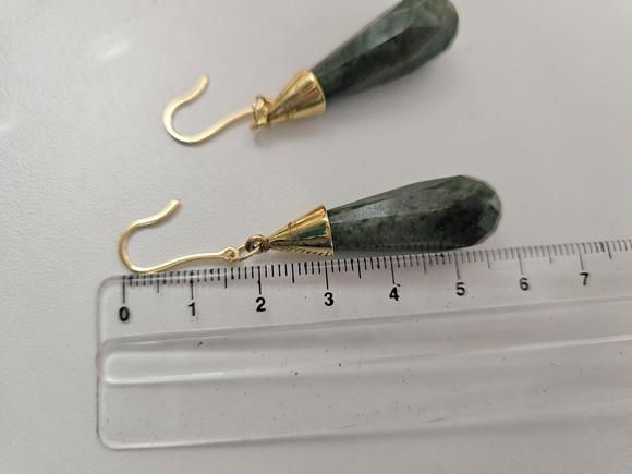 Brinco Gancho Banhado com Pedra Natural Ágata Verde