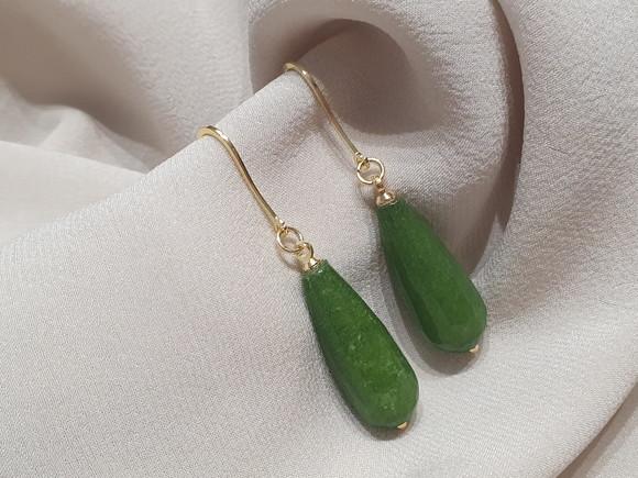 Brinco Gancho Banhado com Pedra Natural Ágata Verde
