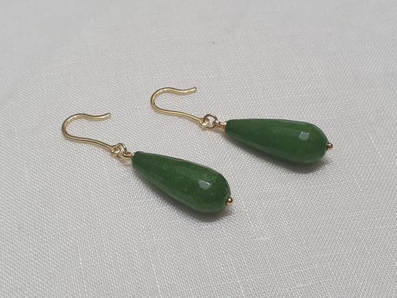 Brinco Gancho Banhado com Pedra Natural Ágata Verde