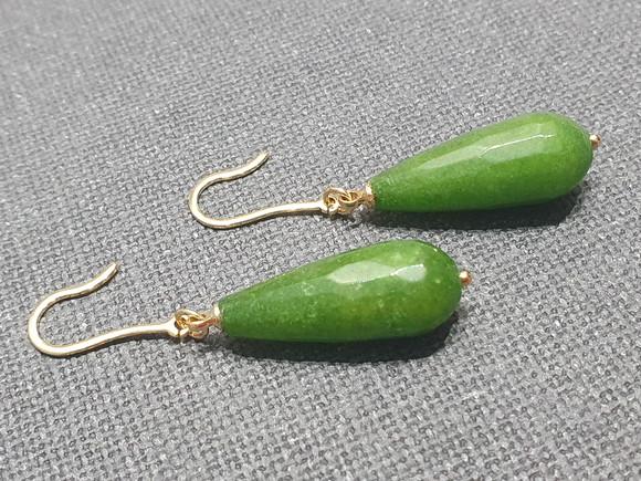 Brinco Gancho Banhado com Pedra Natural Ágata Verde