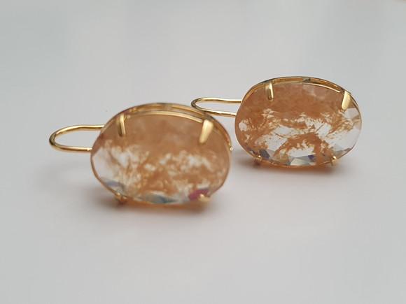 Brinco Gancho Banhado e Cristal Rutilado