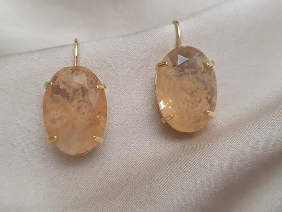 Brinco Gancho Banhado e Cristal Rutilado