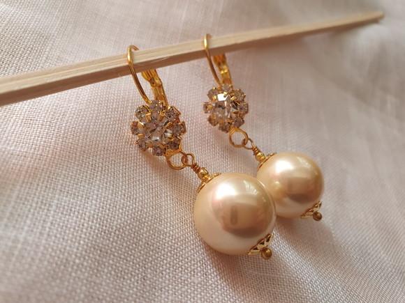 Brinco Gancho de Cristal e Pérola Shell Champagne