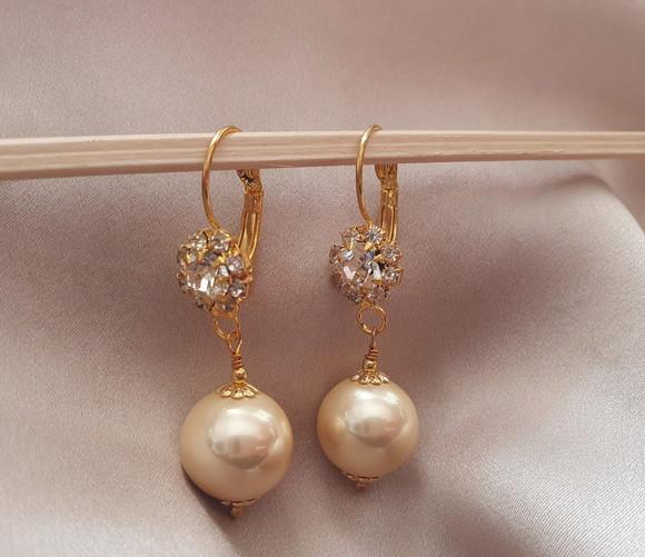 Brinco Gancho de Cristal e Pérola Shell Champagne