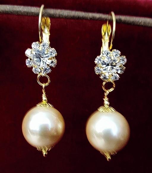 Brinco Gancho de Cristal e Pérola Shell Champagne
