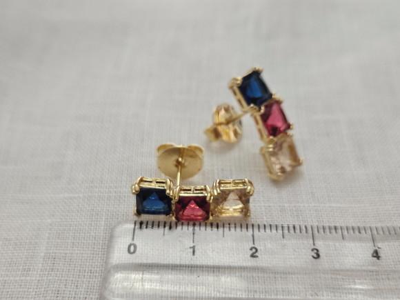 Brinco Pino Banhado com Cristais Coloridos