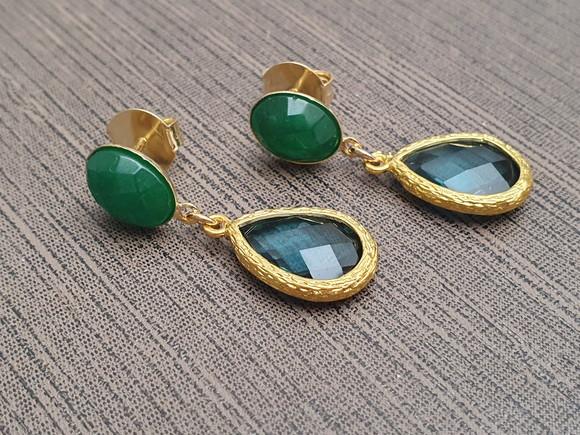 Brinco Pino Banhado com Cristais Verde - Semijoia