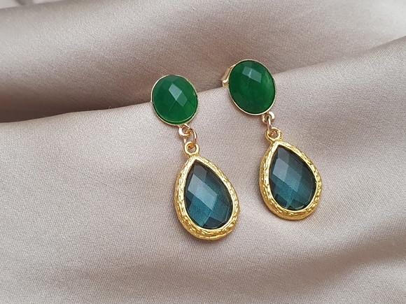 Brinco Pino Banhado com Cristais Verde - Semijoia