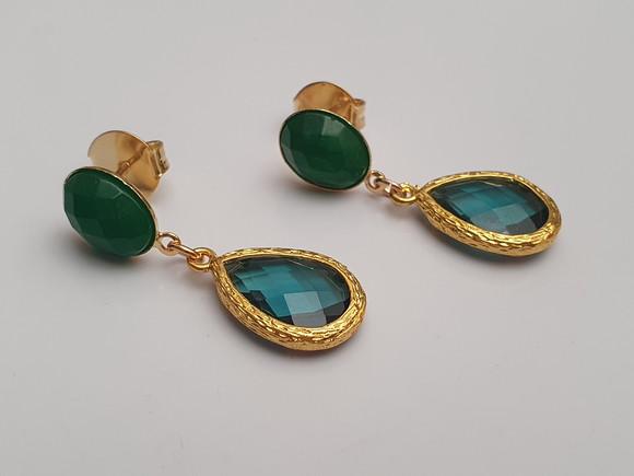 Brinco Pino Banhado com Cristais Verde - Semijoia