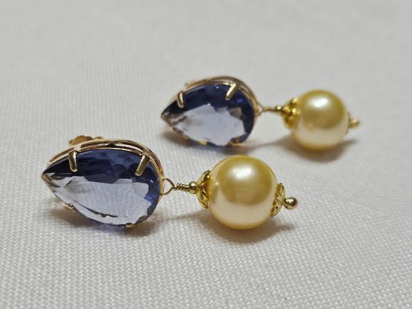 Brinco Pino Banhado com Cristal Lavanda e Pérola Shell