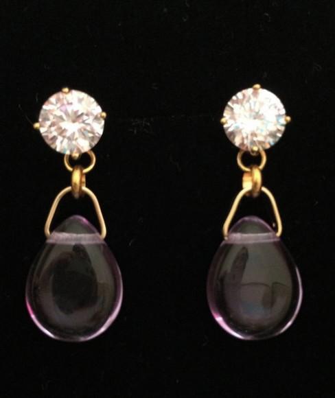Brinco Pino Banhado com Zircônia e Cristal Lavanda