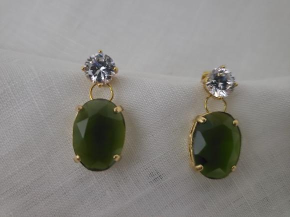 Brinco Pino Banhado com Zircônia e Cristal Verde