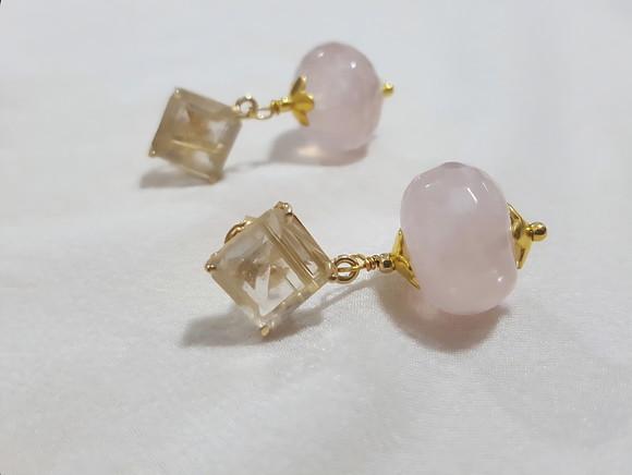 Brinco Pino com Cristal Rutilado e Rose de France