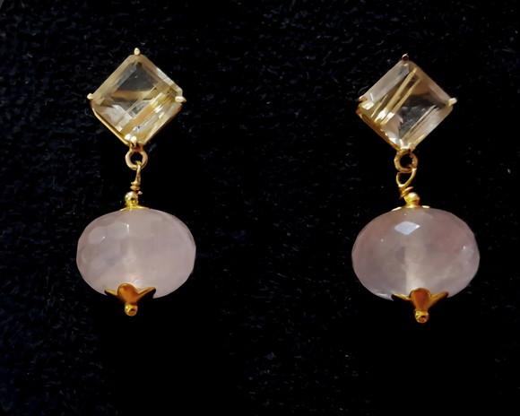Brinco Pino com Cristal Rutilado e Rose de France