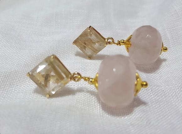 Brinco Pino com Cristal Rutilado e Rose de France