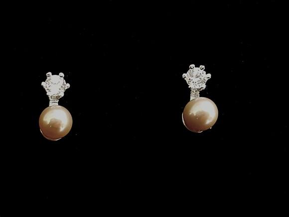 Brinco Pino de Prata com Zircônia e Pérola Rose