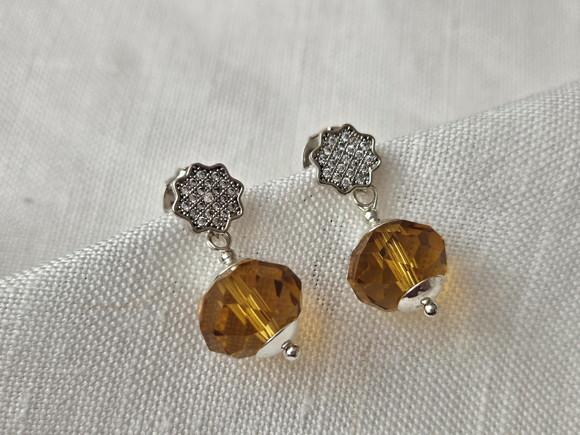 Brinco Pino Prata com Cristal Ambar