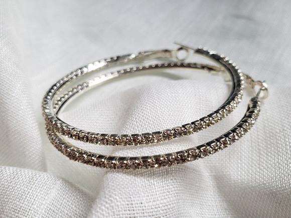 Brinco Prata Argola com Cristal Transparente