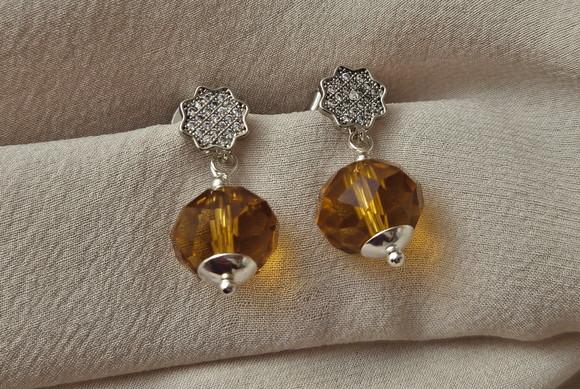 Brinco Pino Prata com Cristal Ambar
