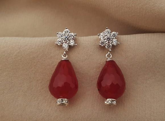 Brinco Prata com Zircônias e Cristal Rubi