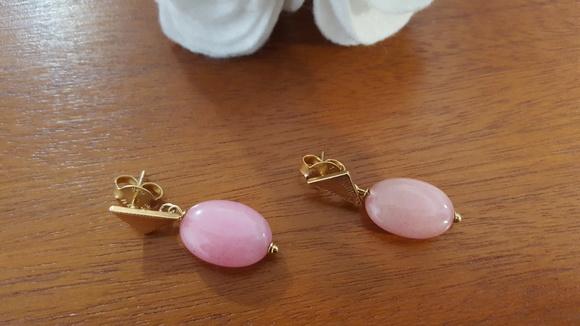 Brinco Rose e Pedra Jade