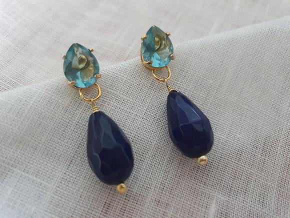 Brincos de Pedra Ágata Azul e Cristal Água Marinha