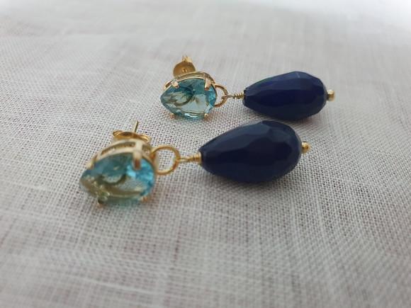 Brincos de Pedra Ágata Azul e Cristal Água Marinha