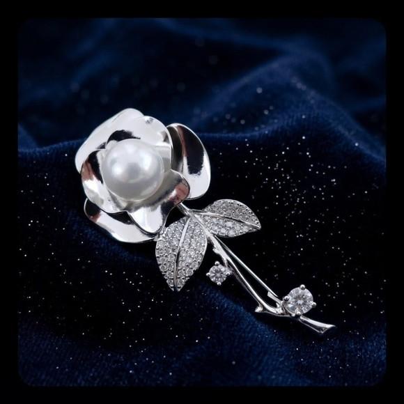 Broche Banhado Cravejado de Mini Zircônias e Pérola