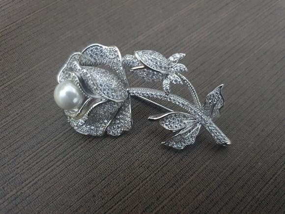 Broche Banhado Cravejado de Mini Zircônias e Pérola Shell