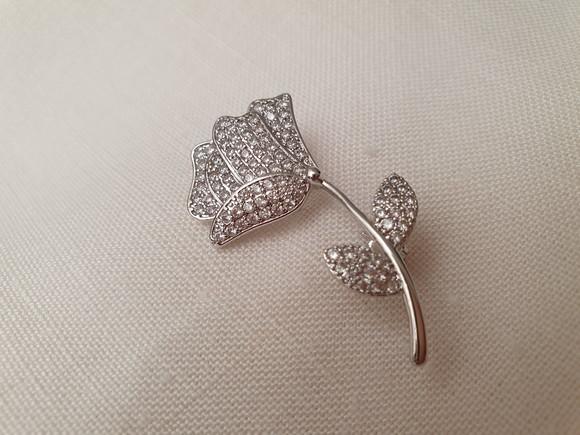Broche Prateado Banhado Cravejado de Mini Zircônias