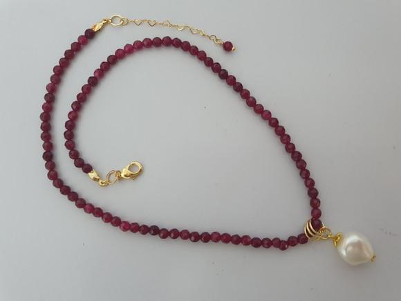 Choker de Jade Rubi e Pingente de Pérola Natural