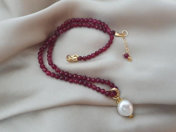 Choker de Jade Rubi e Pingente de Pérola Natural