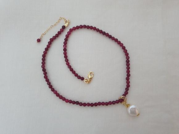 Choker de Jade Rubi e Pingente de Pérola Natural