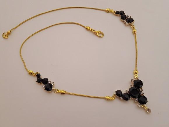 Colar Banhado com Cristais Preto e Transparente