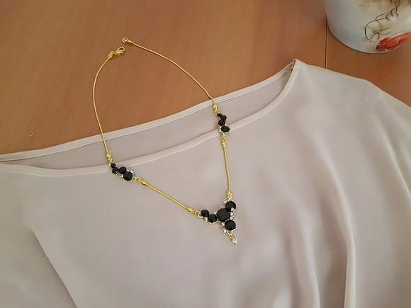 Colar Banhado com Cristais Preto e Transparente