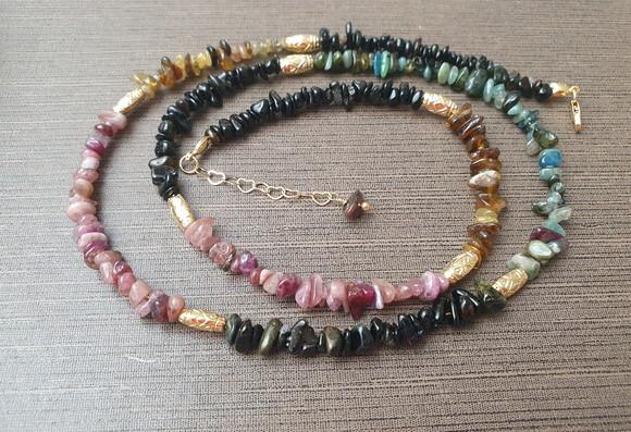 Colar Banhado com Pedras Naturais Turmalina
