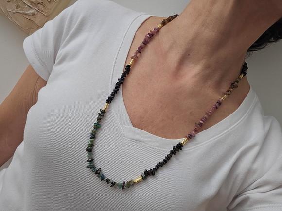 Colar Banhado com Pedras Naturais Turmalina