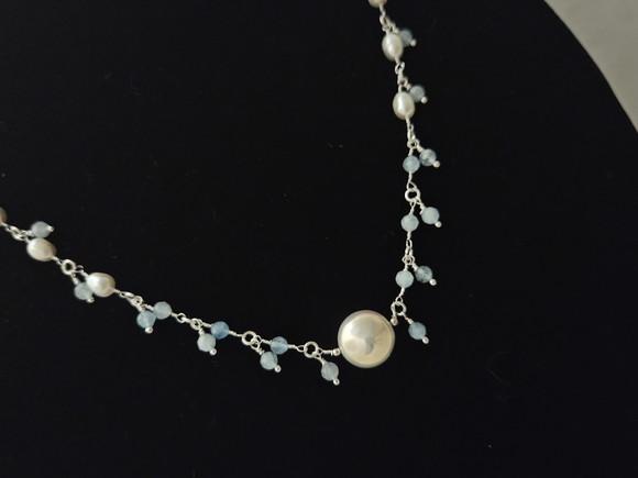 Colar Chocker com Pingentes de Pedras Naturais Águas Marinha