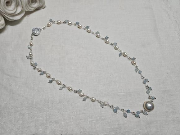 Colar Chocker com Pingentes de Pedras Naturais Águas Marinha