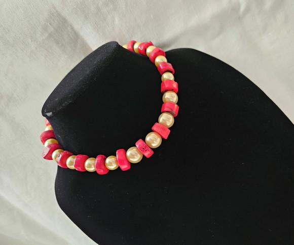 Colar Chocker de Corais Naturais e Pérolas Shell