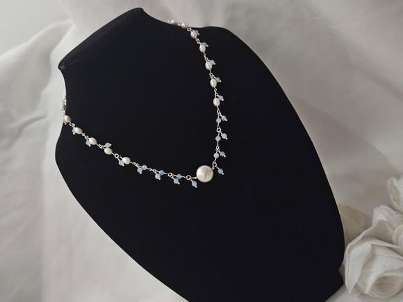 Colar Chocker com Pingentes de Pedras Naturais Águas Marinha