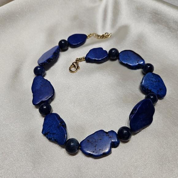 Colar Choker de Pedras Naturais Ágata e Lápis Lazuli