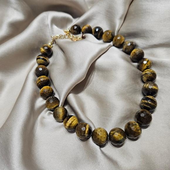 Colar Choker de Pedras Naturais Olho de Tigre