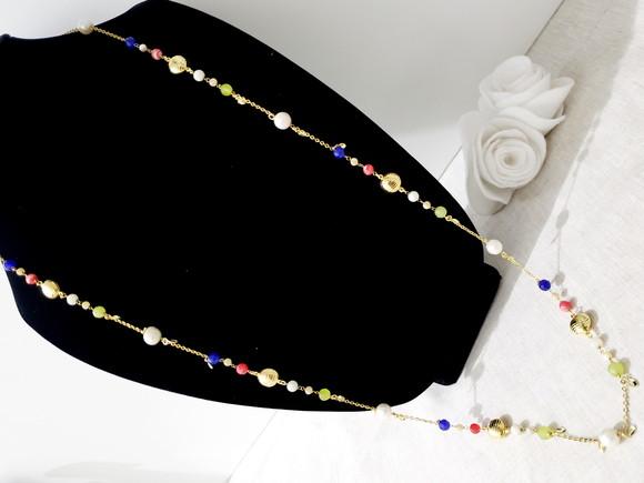 Colar com Entremeios Banhados e Pérolas e Pedras Naturais