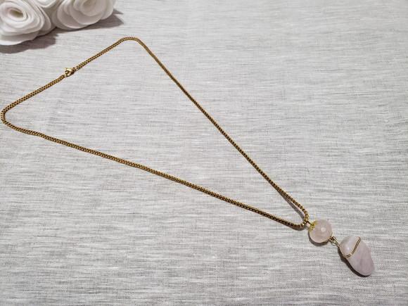 Colar com Pedra Natural Quartzo Rosa